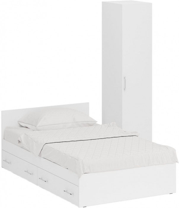 Кровать с ящиками 1200 + Пенал Стандарт, цвет белый, ШхГхВ 123,5х203,5х70 + 45х52х200 см., сп.м. 1200х2000 мм., без матраса, основание есть