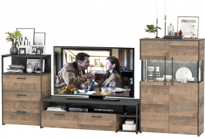 Трувор Гостиная 066, цвет дуб гранж песочный/интра, ШхГхВ 301,6х45,4х135,3 см., универсальная сборка