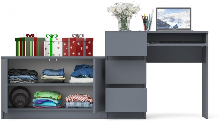 Мори Стол компьютерный МС-6 левый + Тумба МА900.1, цвет графит, ШхГхВ 180,4х50,4х76,6 см., выдвижные ящики слева, НЕ универсальная сборка