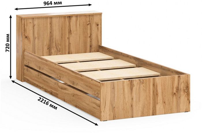 Ксения Кровать с ящиками 0900 + Стол косметический с подсветкой Сура, дуб вотан