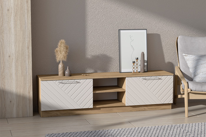 Тумба-2 под ТВ напольная "Иннэс-7", Крафт золотой/Тирамису матовый