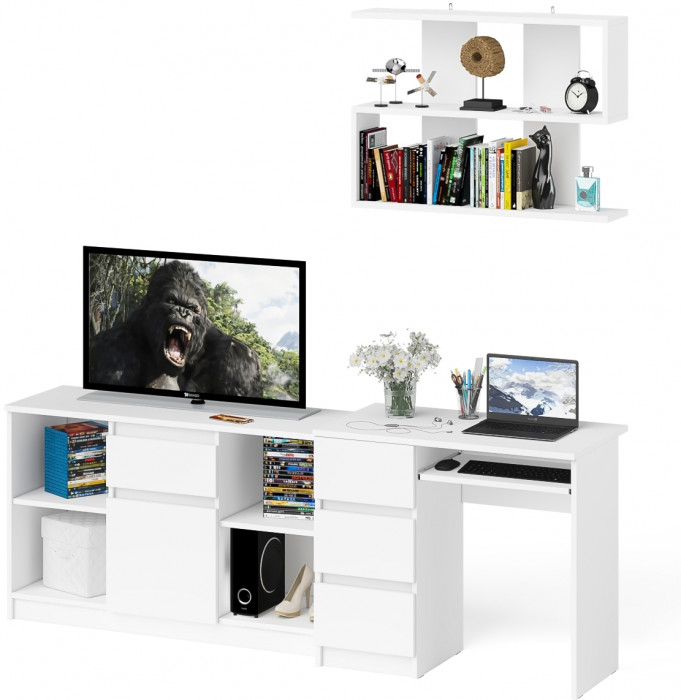 Мори компьютерный стол МС-6 левый + Тумба МТВ1204.1 + Полка 900, белый