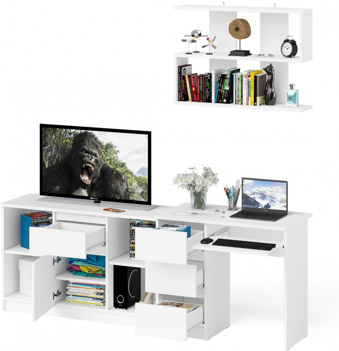 Мори компьютерный стол МС-6 левый + Тумба МТВ1204.1 + Полка 900, белый