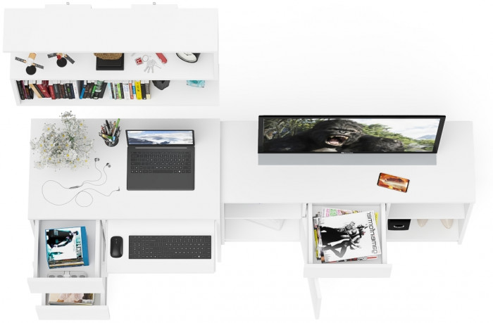 Мори компьютерный стол МС-6 левый + Тумба МТВ1204.1 + Полка 900, белый