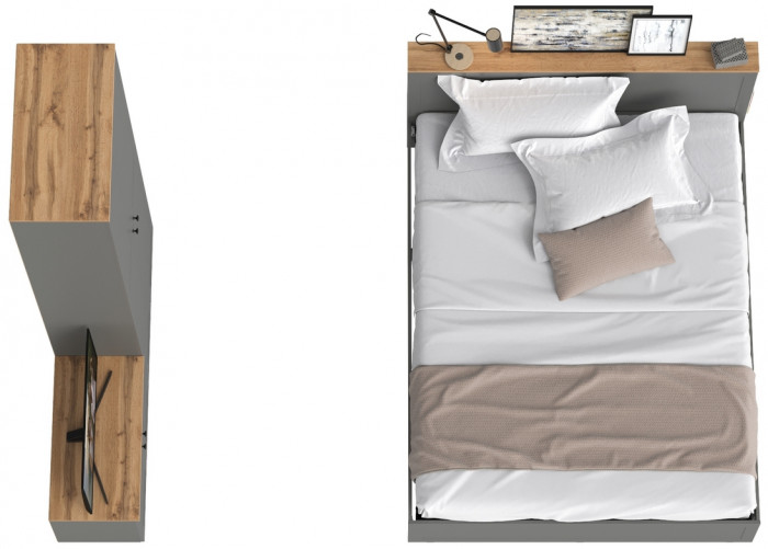 Остин 11.53 Кровать + ортопед + 16.307 Шкаф + 13.257 Тумба, серый графит/дуб крафт золотой