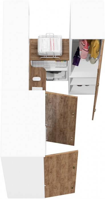 Лидер-8 Шкаф МД 19Б + Стол + Пенал 23Б, цвет белый шагрень/крафт золото, ШхГхВ 285х50/37,5х75/190 или 195х120х75/190 см., НЕ ун.сб.