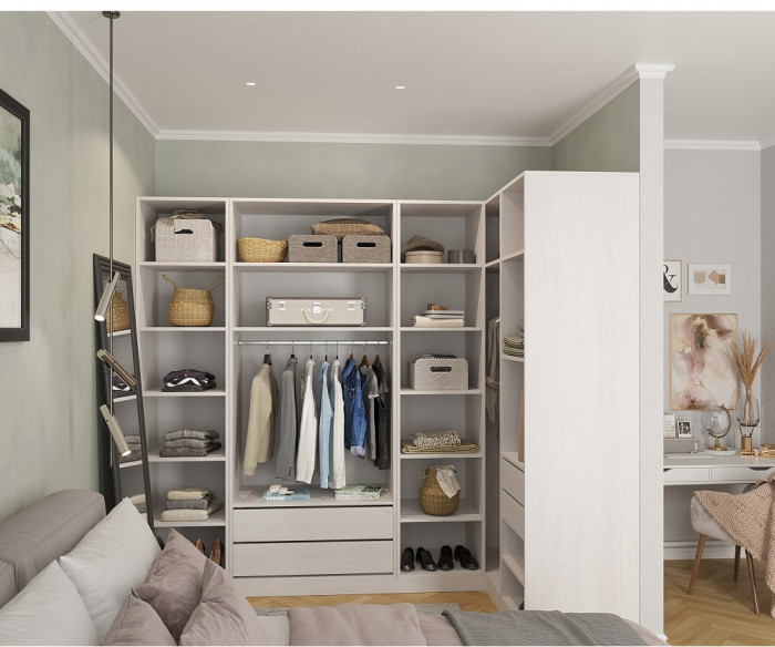 Гардеробная Рум. Комплект 3.1 без фасадов, белый