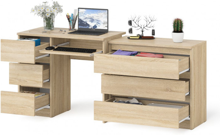 Мори Стол компьютерный МС-6 левый + Комод МК800.1, цвет дуб сонома, ШхГхВ 170,4х50х76,6 см., выдвижные ящики слева, НЕ универсальная сборка