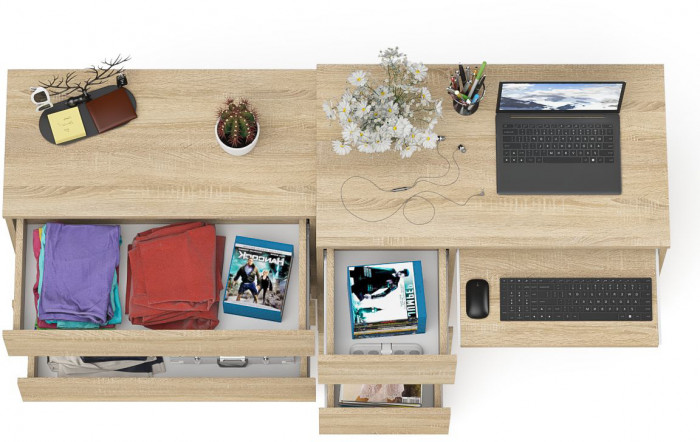 Мори Стол компьютерный МС-6 левый + Комод МК800.1, цвет дуб сонома, ШхГхВ 170,4х50х76,6 см., выдвижные ящики слева, НЕ универсальная сборка