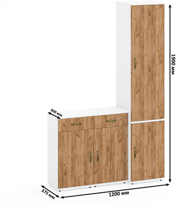 Лидер-8 Пенал МД 22Б + Тумба МД 3.15 + Тумба МД 3.15, белый шагрень/крафт золото
