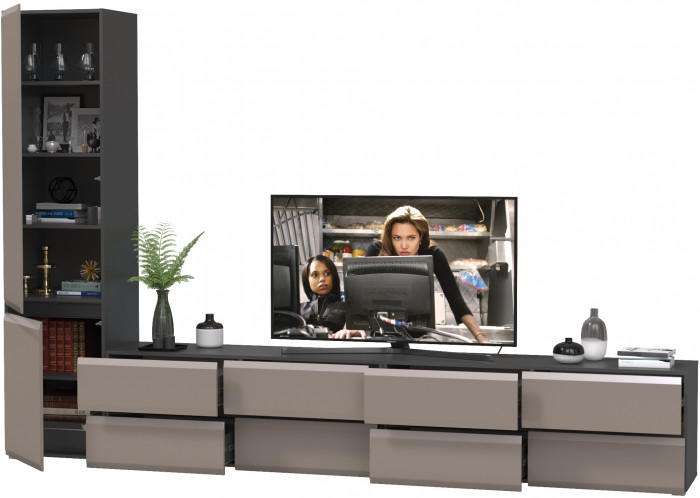 Сидней Комплектация № 127, цвет корпус: антрацит/фасады: МДФ веллюто капучино, ШхГхВ 309,8х41,3х205,2 см., универсальня сборка