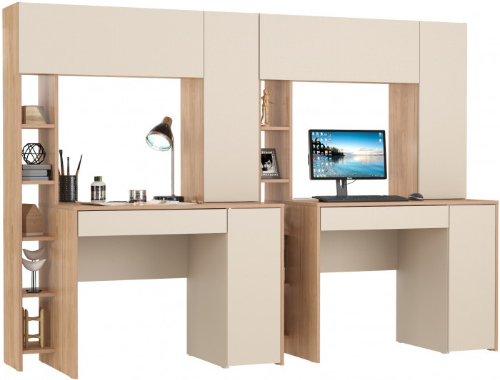 Стол компьютерный Комфорт 12.71 + Стол компьютерный Комфорт 12.71, цвет гикори рокфорд натуральный/сатин, ШхГхВ 233,4х60,2х165,4 см., НЕ ун. сборка