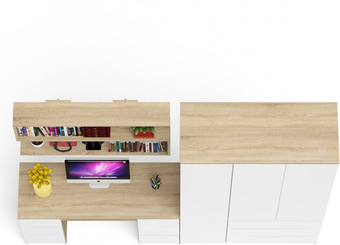 Мори компьютерный стол МС-2 + Шкаф МШ1200.1 + Полка 1200, дуб сонома/белый