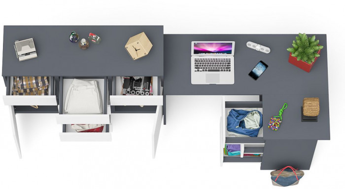 Мори Стол компьютерный МС-16 правый + Комод МК1200.4, цвет графит/белый, ШхГхВ 244,8х84,9х94 см., выдвижные ящики справа, НЕ универсальная сборка