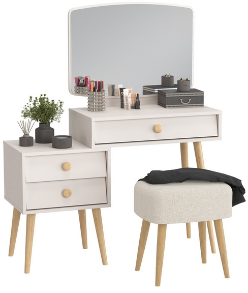 Афина Спальня 4-25901М1к.с. Трюмо + Банкетка 6-5135ТКШбеж Полли, кашемир серый/ткань бежевая