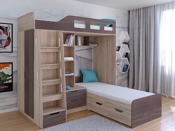 Кровать двухъярусная Астра 4  Сонома/Дуб Шамони