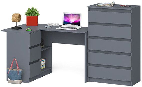 Мори компьютерный стол МС-16 левый + Комод МК700.5, графит