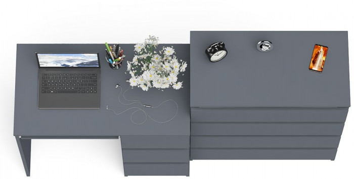 Мори компьютерный стол МС-6 правый + Комод МК800.4, графит