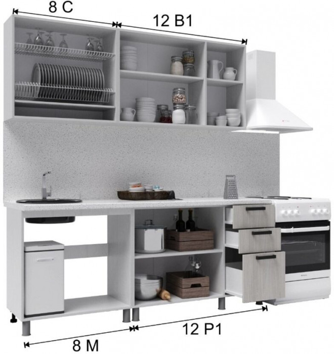 Кухонный гарнитур Луксор 2,0м Клен кремовый/Клен серый