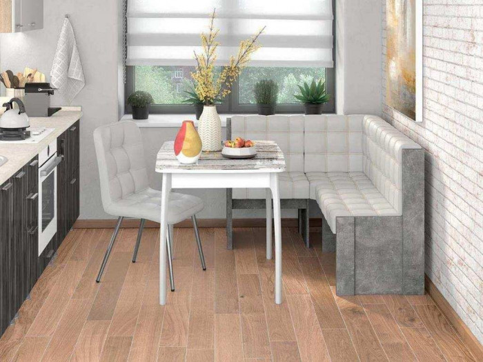 Угловая скамья Квадро Бетон ателье/Милк