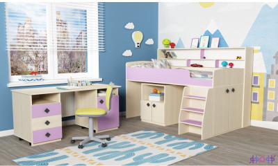 Кровать-чердак Малыш 5 (Дуб молочный/Венге)