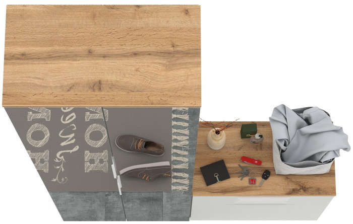 Октава Прихожая 09, цвет белый шагрень/дуб крафт золотой/фасады МДФ белый шагрень, ШхГхВ 129,3х35,4х197,6 см., универсальная сборка