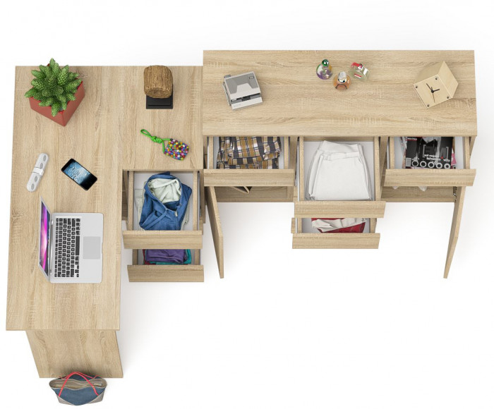 Мори компьютерный стол МС-16 правый + Комод МК1200.4, дуб сонома