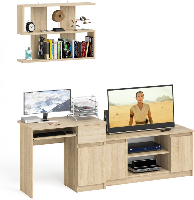 Мори Стол компьютерный МС-1 правый + Тумба МТВ1200.1 + Полка 900, цвет дуб сонома, ШхГхВ 210,4х50х209,6 см., НЕ универсальная сборка
