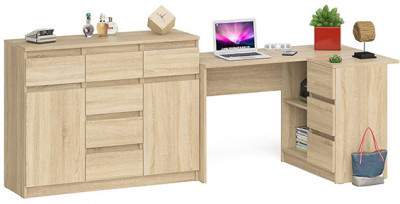 Мори Стол компьютерный МС-16 правый + Комод МК1200.4, цвет дуб сонома, ШхГхВ 244,8х84,9х94 см., выдвижные ящики справа, НЕ универсальная сборка