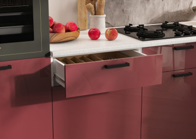 Кухня Техно 3,0х1,8/1080м Компоновка №6, Белый/Марсала глянец