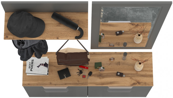 Октава Прихожая 40, цвет серый графит/дуб крафт золотой/фасады МДФ серый графит, ШхГхВ 129,8х35,4х197 см., универсальная сборка