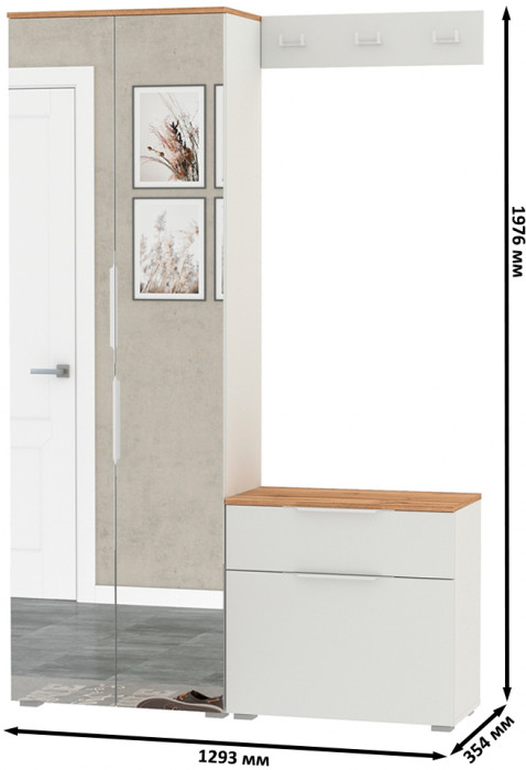 Октава Прихожая 11, белый шагрень/дуб крафт золотой/фасады МДФ белый шагрень