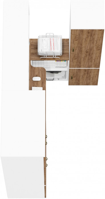 Лидер-8 Шкаф МД 19Б + Стол + Полка + Пенал 21Б, цвет белый шагрень/крафт золото, ШхГхВ 285х50/37,5х75/190 или 195х120х75/190 см., НЕ ун.сб.