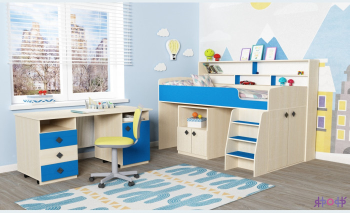 Кровать-чердак Малыш 5 (Белое дерево/Венге)