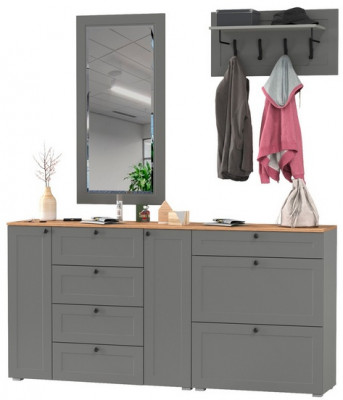 Остин Прихожая 56, цвет серый графит/дуб крафт золотой, ШхГхВ 200х54,3х210 см., универсальная сборка