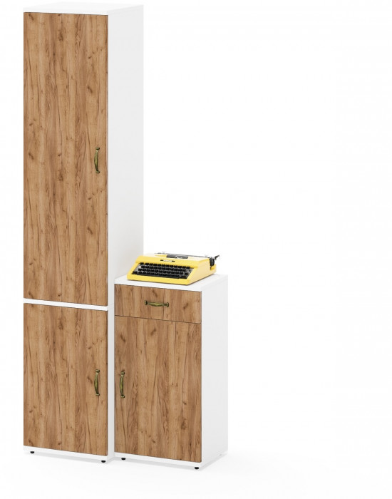 Лидер-8 Пенал МД 22Б + Тумба МД 3.15, белый шагрень/крафт золото