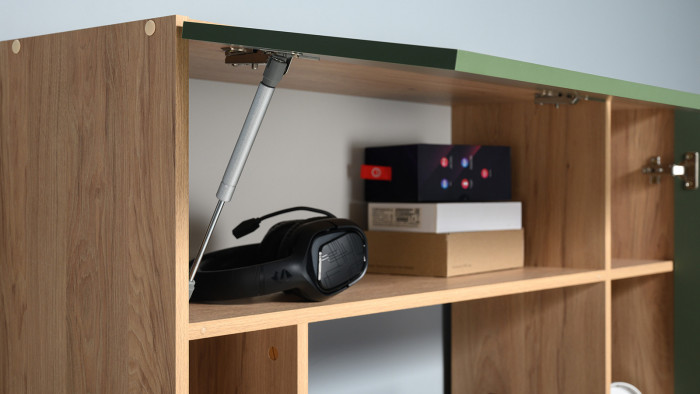 Стол компьютерный Комфорт 12.71, цвет гикори рокфорд натуральный/дымчатый зелёный, ШхГхВ 116,7х60,2х165,4 см., НЕ универсальная сборка