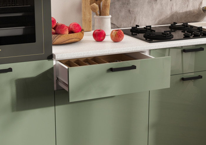 Кухня Техно 3,0х1,8/1080м Компоновка №6, Белый/Олива глянец