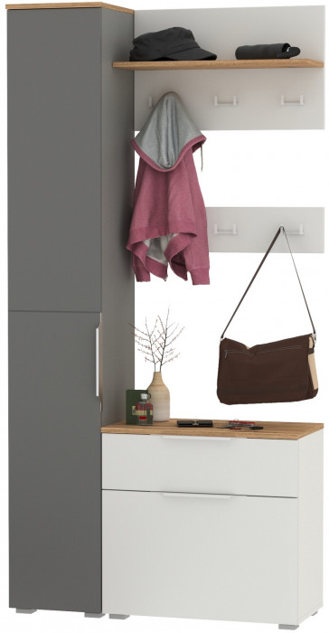 Октава Прихожая 50, белый шагрень/серый графит/дуб крафт золотой/фасады МДФ белый шагрень/серый графит