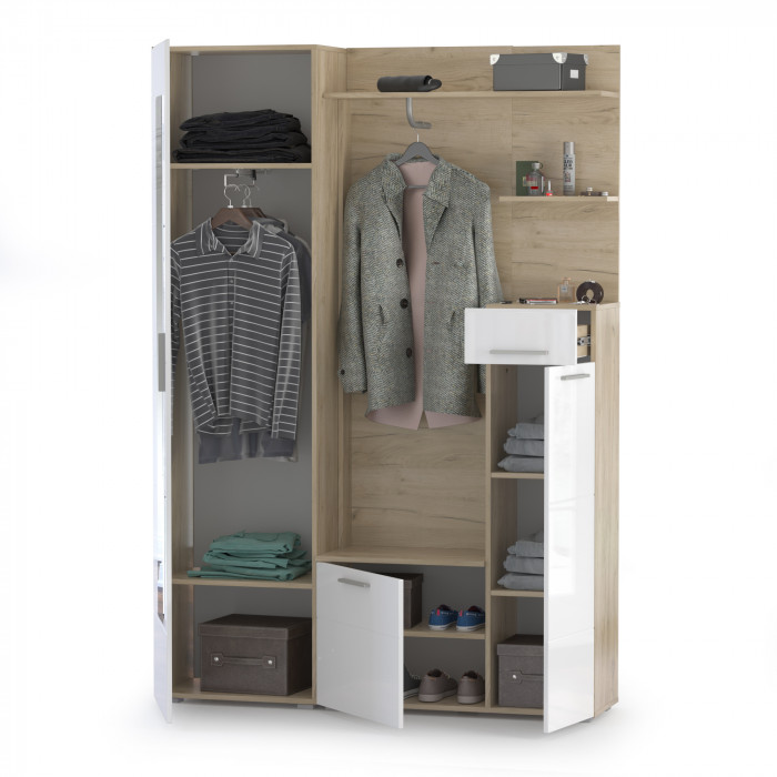 Лайн Прихожая № 01, дуб крафт серый/фасады МДФ белый глянец