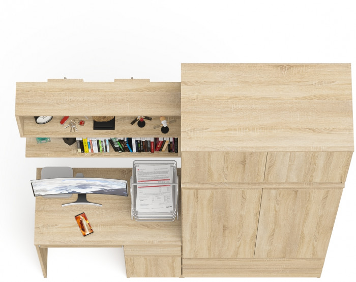 Мори компьютерный стол МС-1 правый + Шкаф МШ900.1 + Антресоль МА900.1 + Полка 900, дуб сонома