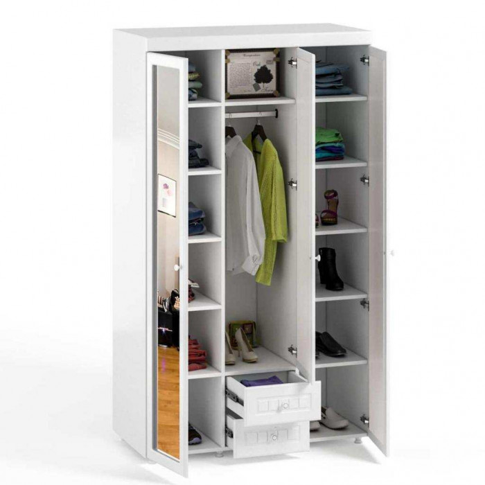 Шкаф 3-х дверный с ящиками и 3-я зеркалами Монако МН-58 белое дерево