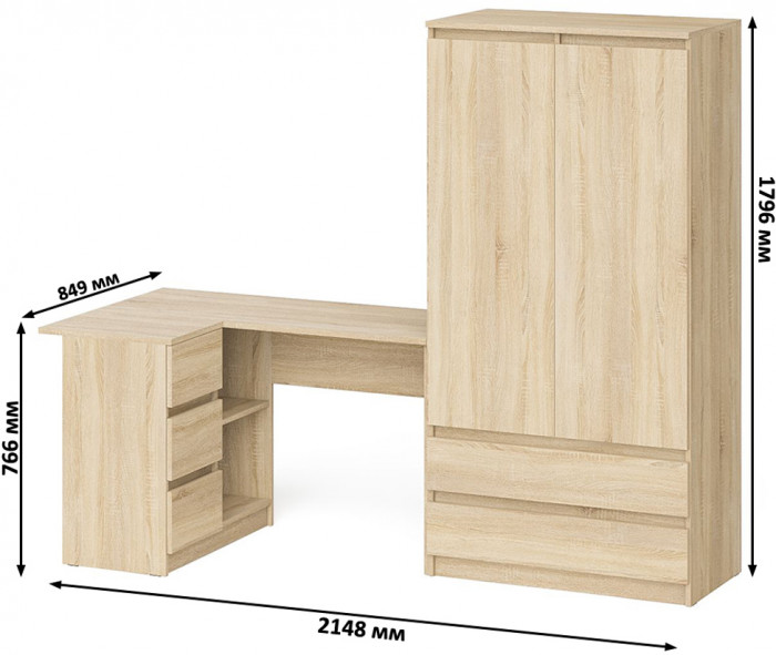 Мори компьютерный стол МС-16 левый + Шкаф МШ900.1, дуб сонома