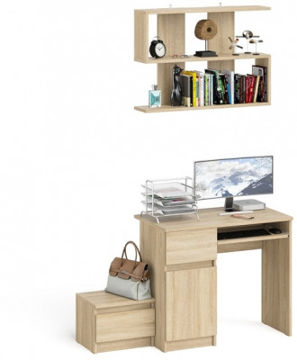Мори Стол компьютерный МС-1 левый + Тумба ТМП400.1 + Полка 900, цвет дуб сонома, ШхГхВ 130,4х50х209,6 см., НЕ универсальная сборка