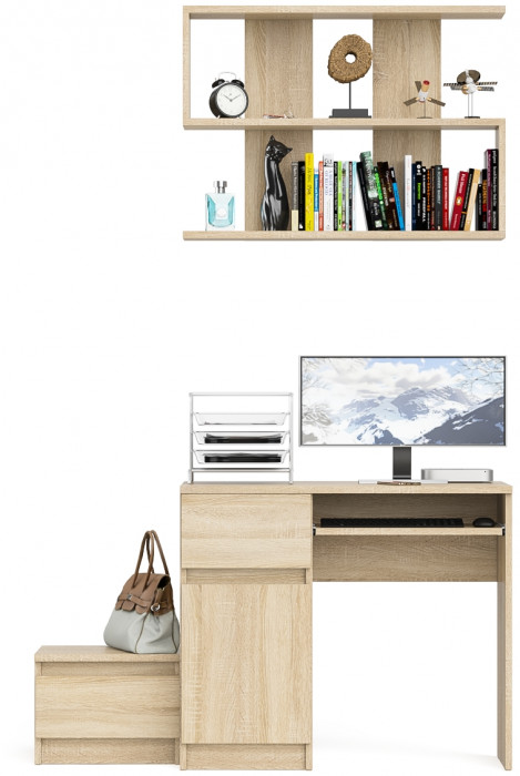Мори Стол компьютерный МС-1 левый + Тумба ТМП400.1 + Полка 900, цвет дуб сонома, ШхГхВ 130,4х50х209,6 см., НЕ универсальная сборка