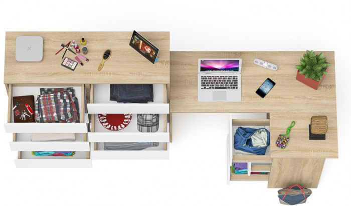 Мори Стол компьютерный МС-16 правый + Комод МК1200.10, цвет дуб сонома/белый, ШхГхВ 244,8х84,9х115 см., выдвижные ящики справа, НЕ универс. сборка