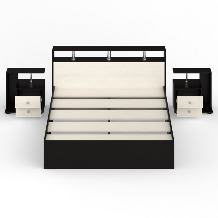 Камелия Кровать 1600 + две тумбы, цвет венге/дуб лоредо, ШхГхВ 276х217х78,2 см., сп.м. 1600х2000 мм., без матраса, основание есть