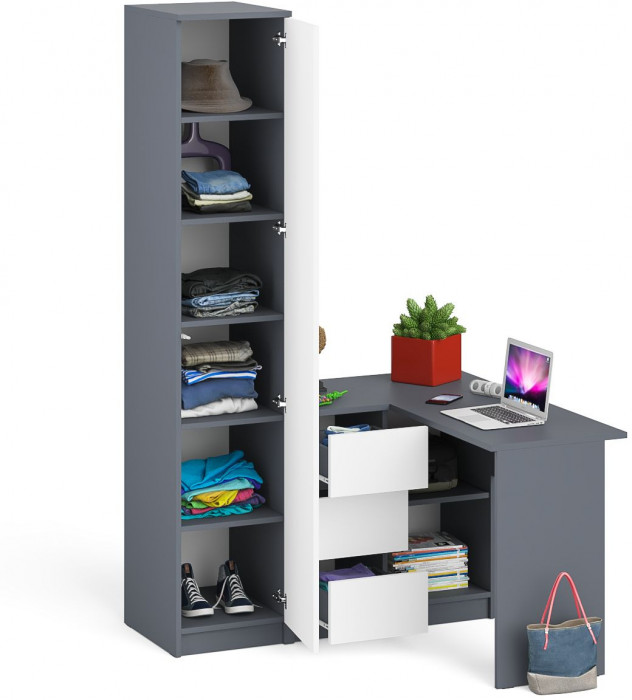 Мори компьютерный стол МС-16 левый + Пенал МШ400.1, графит/белый