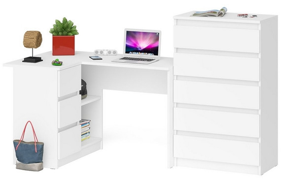 Мори Стол компьютерный МС-16 левый + Комод МК700.5, цвет белый, ШхГхВ 194,8х84,9х114 см., выдвижные ящики слева, НЕ универсальная сборка