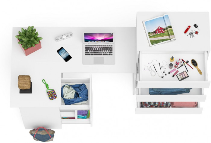 Мори Стол компьютерный МС-16 левый + Комод МК700.5, цвет белый, ШхГхВ 194,8х84,9х114 см., выдвижные ящики слева, НЕ универсальная сборка